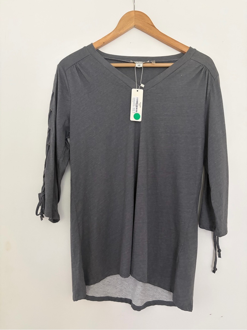Simply Noelle Charcoal Gray V-Neck Long Sleeve Tunic with Sleeve Tie Detail